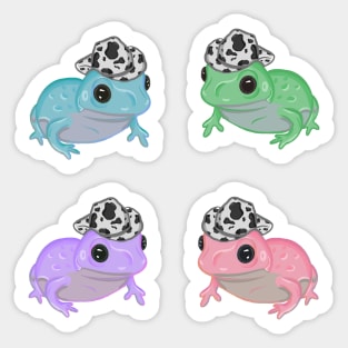Colorful Frogs in Cowboy Hats Sticker